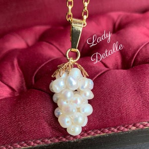 Real PEARL GRAPE Necklace by Lady Detalle, LIMITED Edition Reproduction Victorian handmade Pearl Grapes 16k gold Necklace bride Jewelry gift