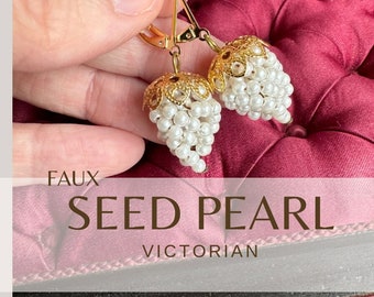 Seed Pearl Grape Earrings, Pair of Reproduction 19th Century