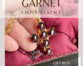 Real GARNET CROSS Necklace, Elizabeth Bennet Garnet CROSS, Pride and Prejudice Jane Austen Regency Garnet 16k gold cross pendant necklace