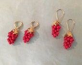 Red CORAL Grape Earrings, GEORGIAN, Reproduction 18th century Red Coral grape cluster earrings, 16K gold or Silver