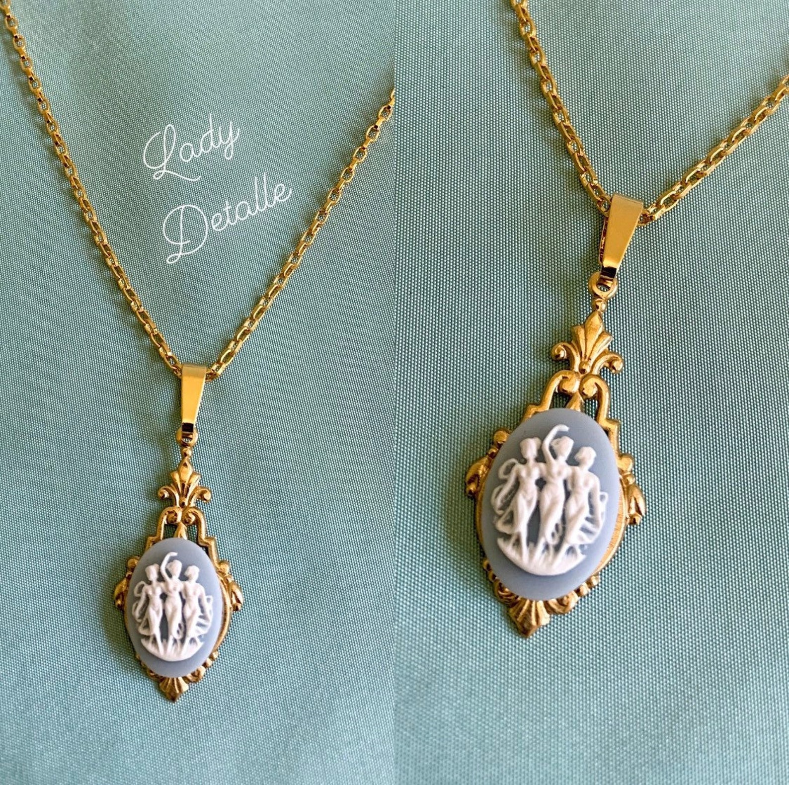 Victorian THREE GRACES Necklace, 16k Gold Plated Late 19th Reproduction ...