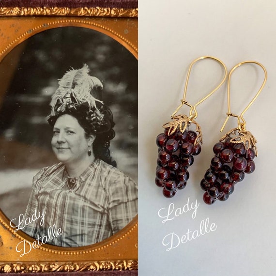 アンティークガーネットピアス大②10金の金具リメイクヴィクトリアン