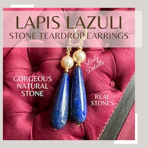 LAPIS LAZULI Long stone Teardrops, Regency Reproduction, 16k gold or silver, reproduction historic, blue LAPIS historic gold hoop earrings