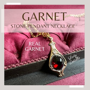Tiny real GARNET Edwardian Necklace, Historic Reproduction Edwardian 16k gold or Rhodium Silver real GARNET small pendant bail Necklace