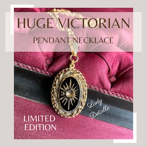 Huge Victorian SUNBURST Intaglio Necklace, Gold and Black Intaglio, 16k gold plated thin rolo chain late 19th century reproduction necklace