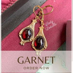 Tiny real GARNET Edwardian Earrings, Historic Reproduction Edwardian 16k gold or Silver plated lever backs real GARNET stone small earrings