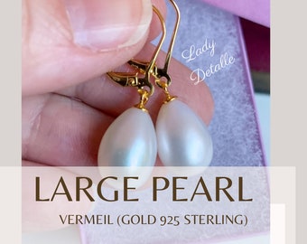 925 Vermeil Girl With a PEARL Earrings, PAIR Large real Pearl Gold Sterling Premium earrings, Historic Inspired by Johannes Vermeer Painting