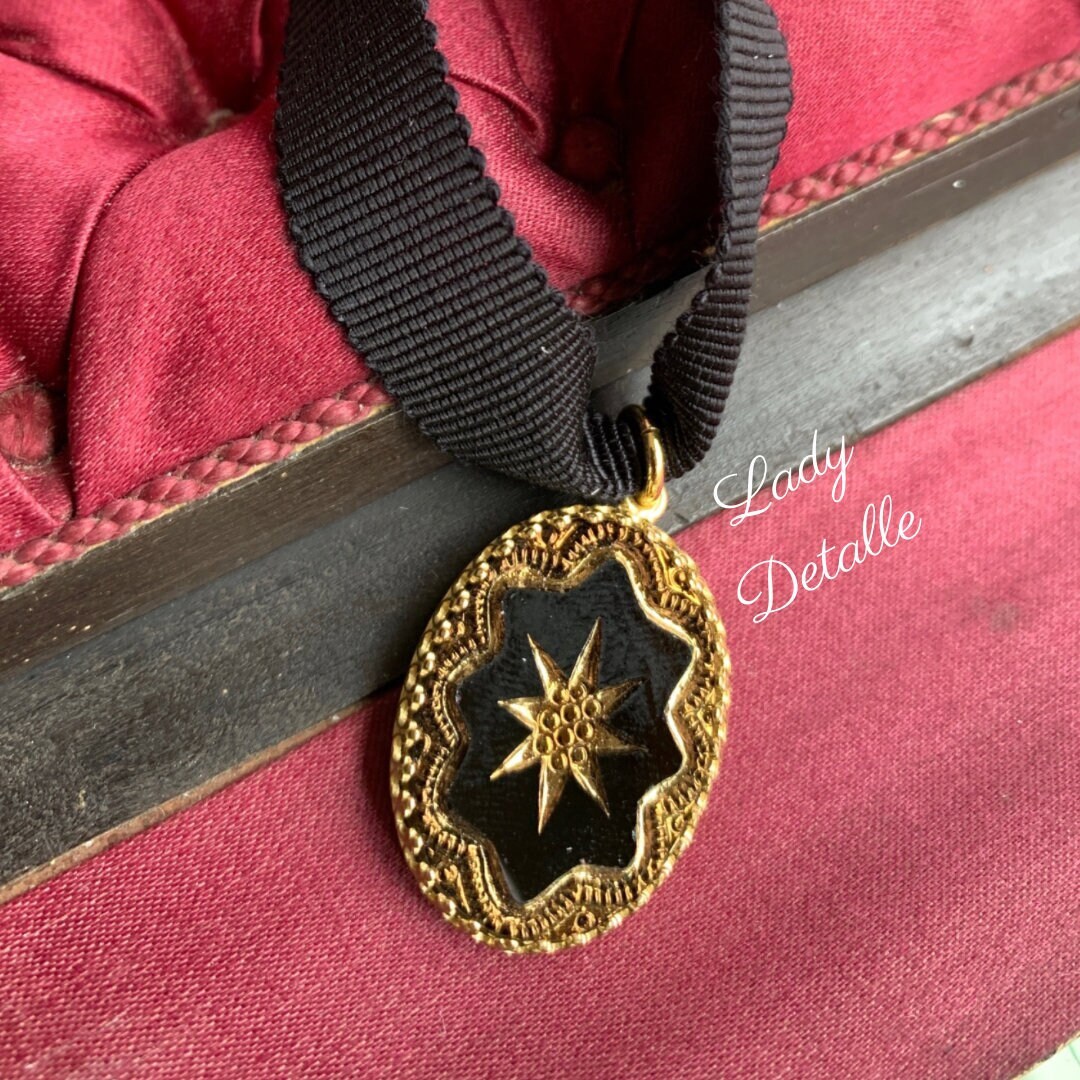 Monacle Ribbon LE Victorian SUNBURST Ribbon NECKLACE, 16k Gold Stunning, Late 19th ...