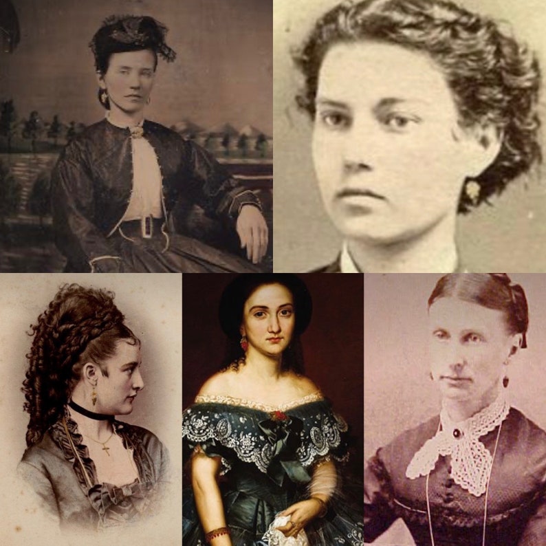 May include: A collage of four vintage portraits of women. Each portrait is in black and white and features a woman with a different hairstyle and clothing style. The women are all looking directly at the camera.