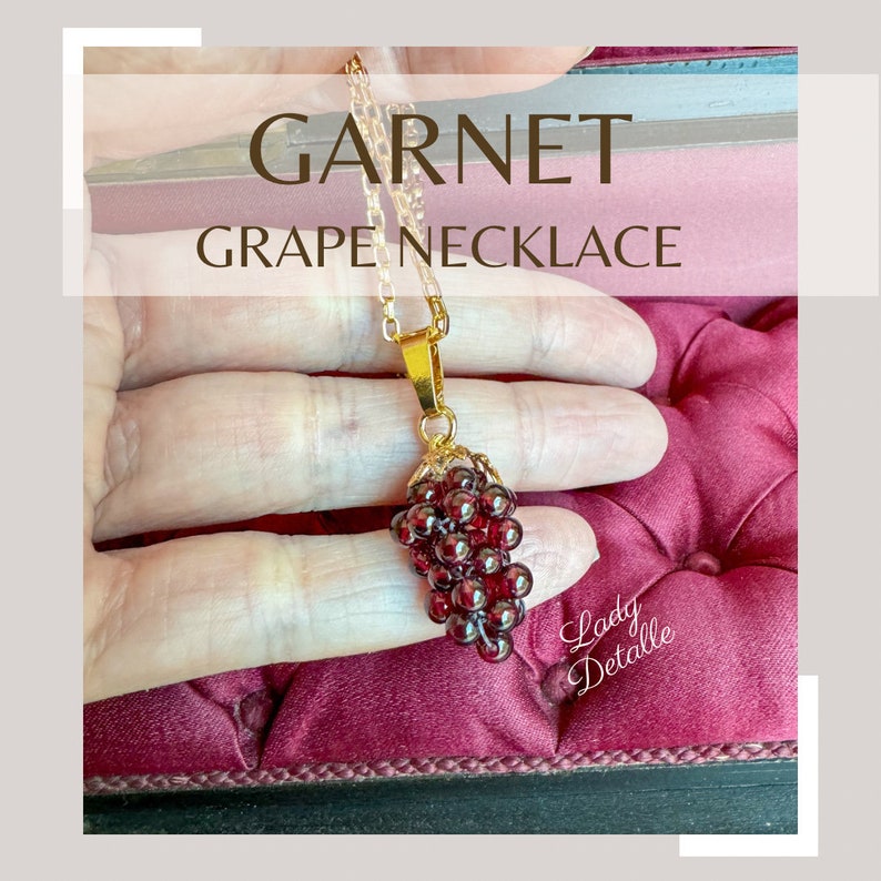 Garnet GRAPE Necklace by Lady Detalle, Reproduction Victorian real Garnet Grapes 16k gold Pendant Necklace Jewelry gift summer wine wedding image 3