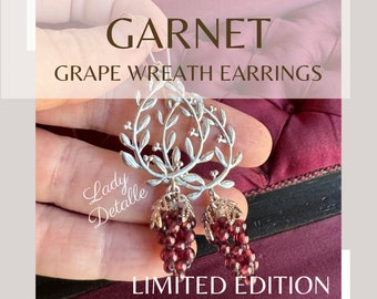 GARNET Grape WREATH Earrings of early 19th century REGENCY era jewelry in 16K gold or silver real Garnet Grape wreath earrings, empire era