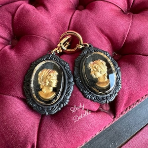 MOURNING Cameo Earrings by Lady Detalle, Gold and Black, Regency or Victorian historic reproduction 16k gold plated intaglio Earrings