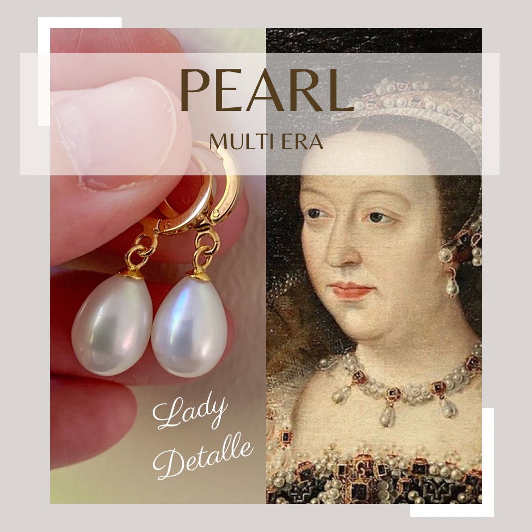 Catherine De Medici Real Pearl HOOP Earrings 16k Gold Hoop Very