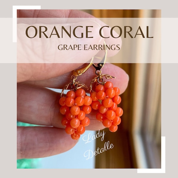 ORANGE Coral GRAPE Earrings, Victorian Reproduction mid 19th century Orange Coral Grape 16k Gold or Silver earrings, Living History jewelry