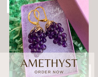 AMETHYST Grape Earrings, Victorian Reproduction large grape hoop earrings, LadyDetalle original gold silver, vineyard wine wedding earrings