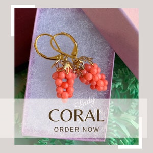 Brincos minúsculos de coral rosa uva, reprodução vitoriana do século XIX, coral rosa uva, banhados a ouro 16k ou prata, coral regência
