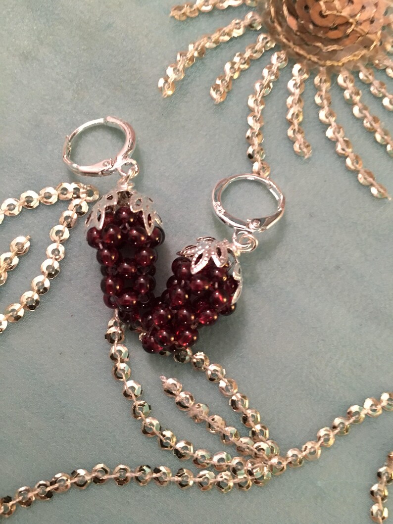 Reproduction 19th century Victorian Garnet grape cluster silver earrings Inspiration ORIGINAL Grape GARNET Earrings real Garnets Silver