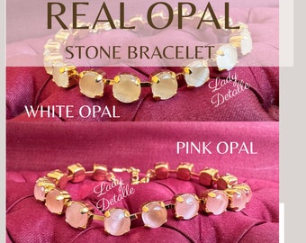 Real OPAL Bracelet, Pink or White OPAL bracelet Historic reproduction 16k Gold OPAL bracelet, real White Pink Opal Art Nouveau Bracelet