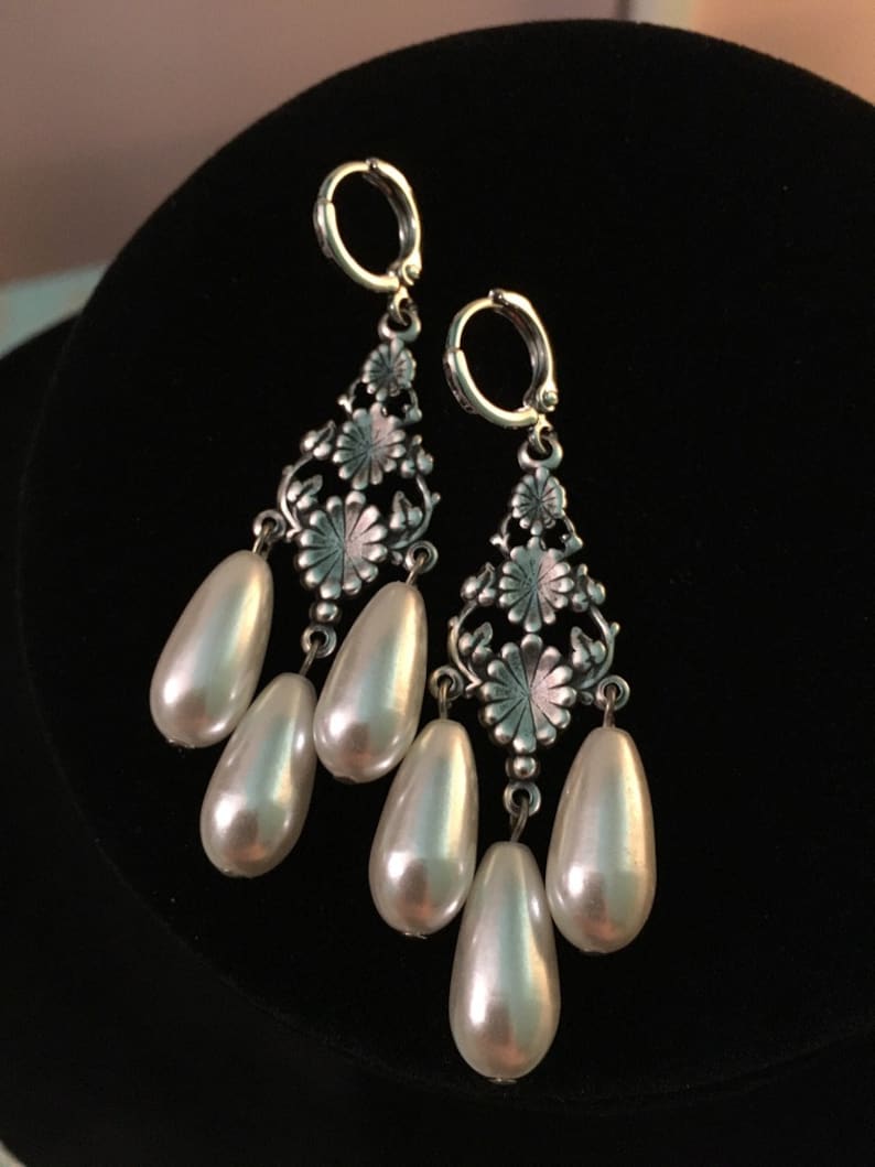 PEARL Chandelier Earrings Vintage Pearl Pair of reproduction Etsy
