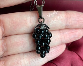 MOURNING Grape Necklace, VICTORIAN Reproduction Gothic 19th century real Black Agate stone GRAPE Pendant, gunmetal Gothic handmade necklace