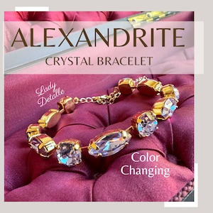 Fancy ALEXANDRITE Crystal Bracelet, 16k Gold or Silver, rare discontinued and Preciosa ALEXANDRITE blue purple color changing crystal stones