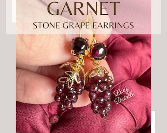 GARNET DRUIVEN oorbellen, echte kleine granaatsteen, reproductie Victoriaanse druif sieraden cadeau, druif sieraden zomer wijn bruiloft bruid cadeau
