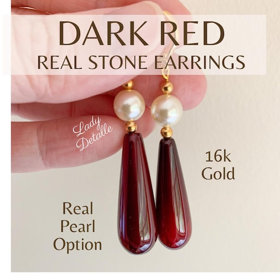 Boucles D'oreilles Longues Gouttes En Perles De Verre Rouge Et Blanc - Fait Main, Neuf