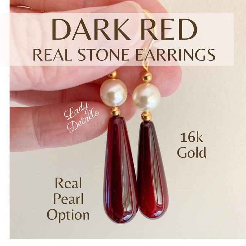 Dark Red AGATE Long Pearl Teardrops, Regency Historic Reproduction, 16k ...