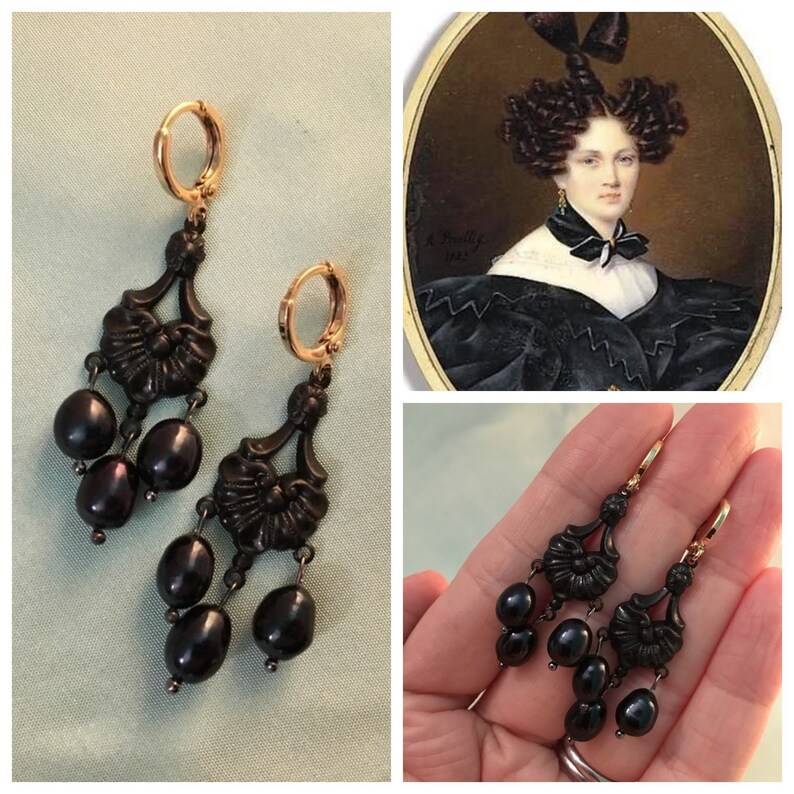 Real Black PEARL Chandeliers MOURNING Earrings Reproduction Etsy