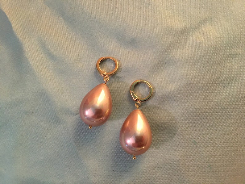 16k gold plated brass loops HUGE Champagne PEARL Earrings Large SHELL Pearl Teardrops Large dark Champagne Pearl Heavy earrings