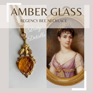 BEE Glass REGENCY Pendant Necklace, Empress Josephine BEE 16k gold rolo chain, vintage 1950’s glass historic reproduction Victorian Necklace