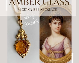 BEE Glass REGENCY Pendant Necklace, Empress Josephine BEE 16k gold rolo chain, vintage 1950’s glass historic reproduction Victorian Necklace