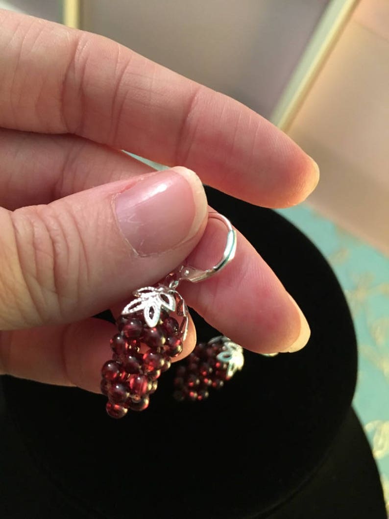 Reproduction 19th century Victorian Garnet grape cluster silver earrings Inspiration ORIGINAL Grape GARNET Earrings real Garnets Silver