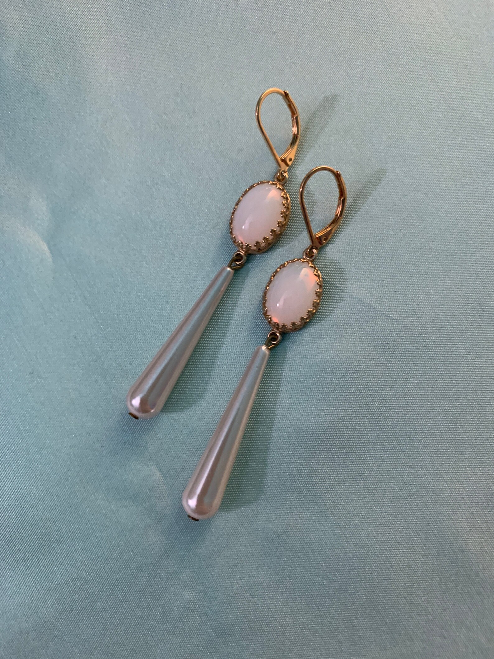 LONG Chandelier MOONSTONE Earrings LONG Vintage pearls Etsy