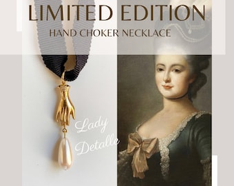 Gold HAND Perlen-Band-Halskette, Hohle Hand faux Perle Reproduktion georgischen oder viktorianischen