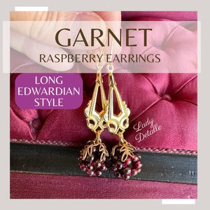 RASPBERRY GARNET Edwardian Earrings, Reproduction Victorian real Garnet Raspberry cluster, 16k gold plated  earrings, summer wedding
