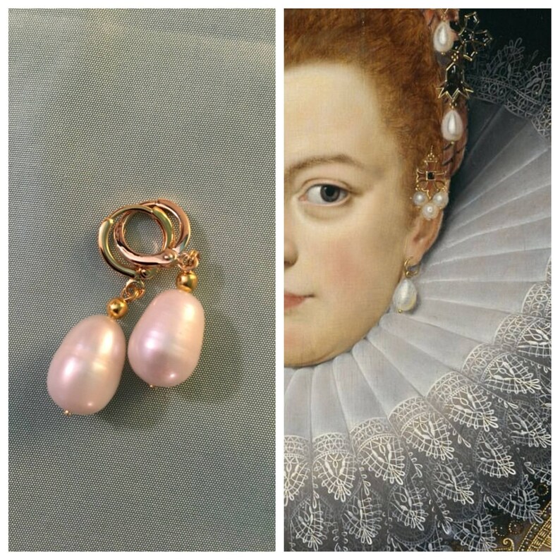 Gold PEARL Earrings REAL Pearls Reproduction Elizabethan Etsy