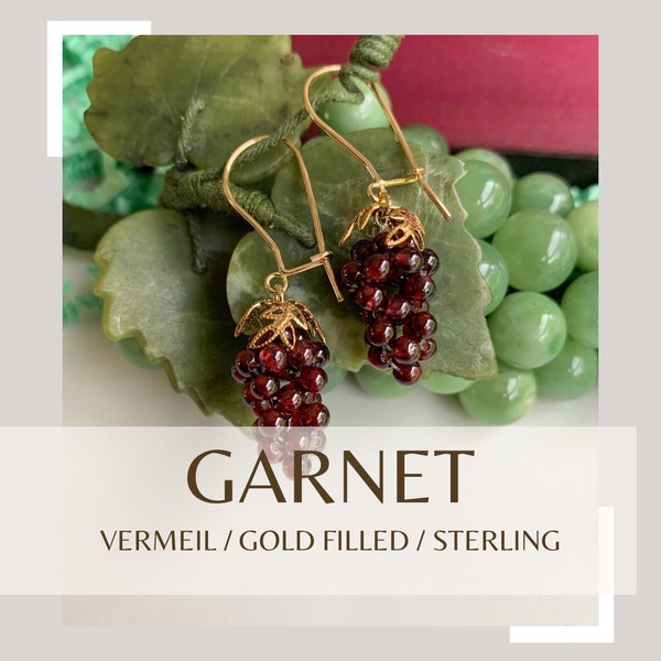 STERLING Garnet GRAPE Earrings, Lady Detalle historic Reproduction Victorian Premium real Garnet Grapes Sterling Silver 925 Wine Earrings