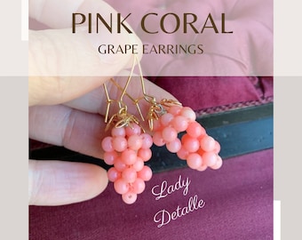 PINK Coral GRAPE Earrings, Victorian Reproduction mid 19th century Pink Coral Grape 16k Gold or Silver earrings, Living History jewelry