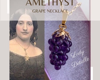 Collier raisin AMETHYST, Reproduction collier pendentif raisin victorien, mariage LadyDetalle or ou argent vin de vignoble LD original