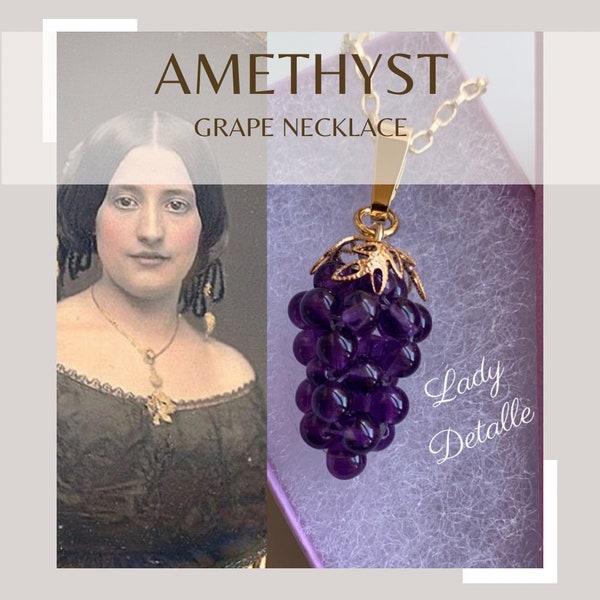 AMETHYST Grape Necklace, Reproduction Victorian grape pendant necklace, LadyDetalle gold or silver vineyard wine wedding LD original