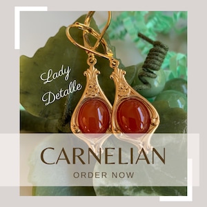 Petites boucles d&#39;oreilles édouardiennes véritables en CARNALIAN, reproduction historique de petites boucles d&#39;oreilles en véritable pierre de CARNELIAN en or 16 carats ou en argent victorien édouardien