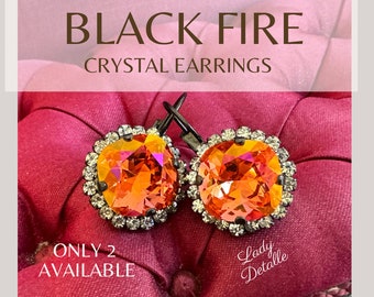 Brincos de opala de fogo rosa-escuro, strass, cristais de opala de fogo, cristais brilhantes em tons de rosa, vermelho, laranja e amarelo de alta qualidade, estilo Royal You.