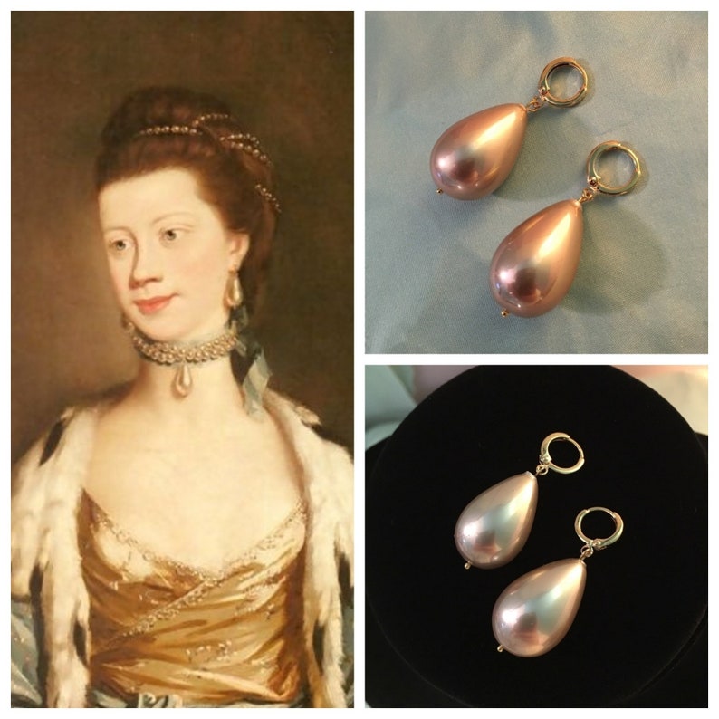 16k gold plated brass loops HUGE Champagne PEARL Earrings Large SHELL Pearl Teardrops Large dark Champagne Pearl Heavy earrings
