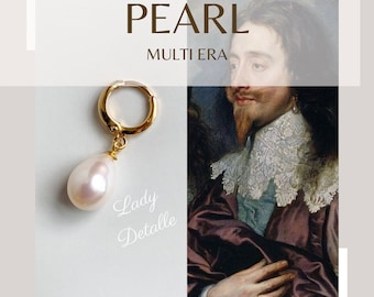 Gold Single PEARL Very Fine Earring, REAL Pearl, Gold or Silver, Reproduction Historic MENs Pearl earring, lovely single teardrop pearl