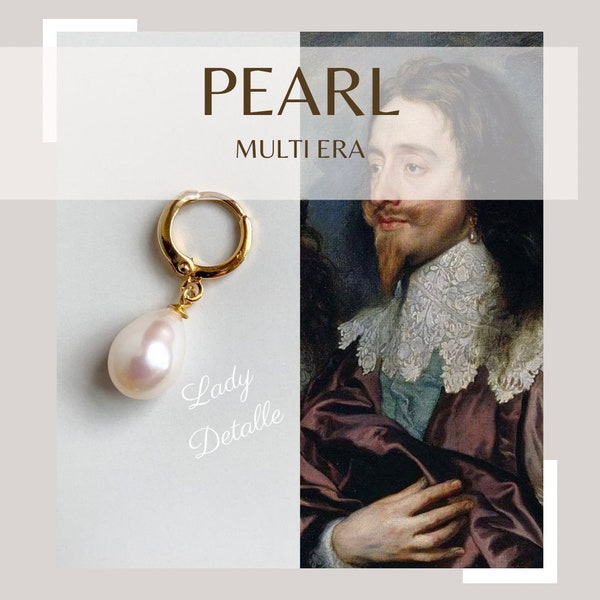 Gold Single PEARL Very Fine Earring, REAL Pearl, Gold or Silver, Reproduction Historic MENs Pearl earring, lovely single teardrop pearl