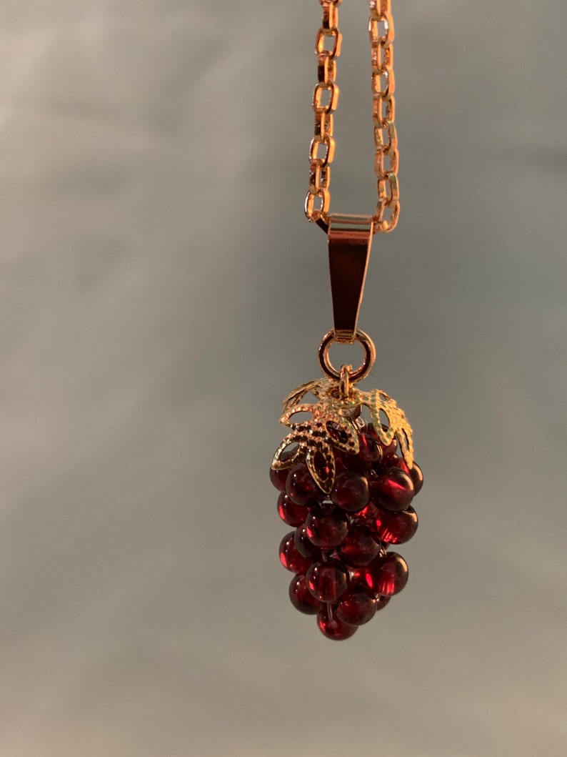 Garnet GRAPE Necklace by Lady Detalle, Reproduction Victorian real Garnet Grapes 16k gold Pendant Necklace Jewelry gift summer wine wedding image 6