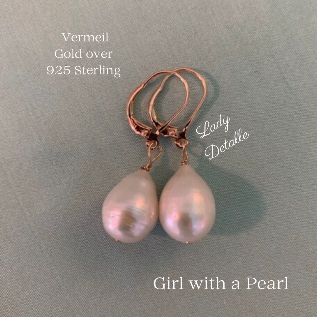 925 Vermeil Girl With a PEARL Earrings, PAIR Large Real Teardrop Pearl Gold  Sterling Premium Earrings, Historic Inspired by Vermeer Painting - Etsy