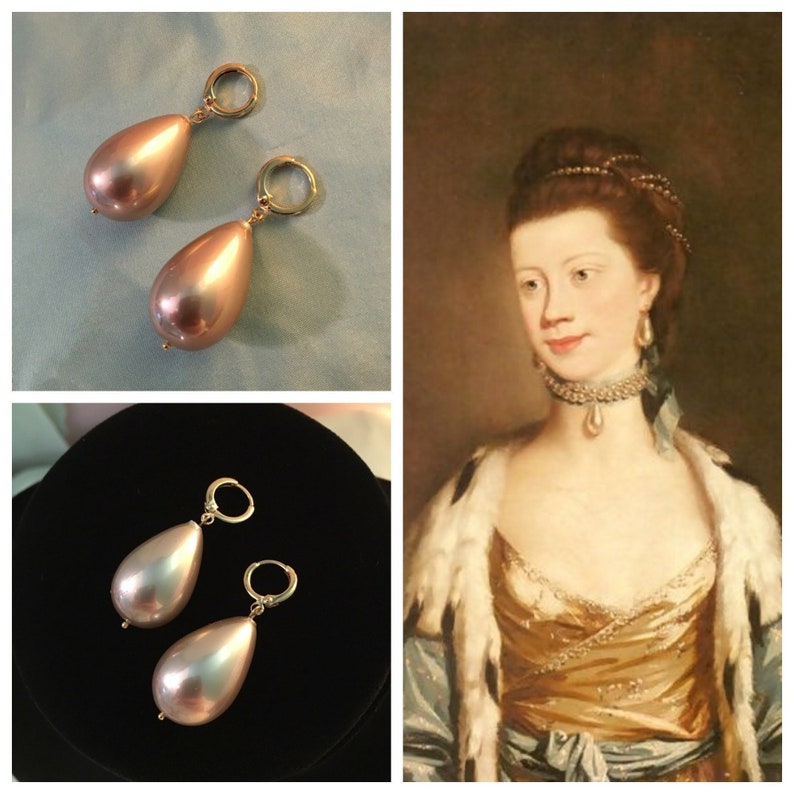 16k gold plated brass loops HUGE Champagne PEARL Earrings Large SHELL Pearl Teardrops Large dark Champagne Pearl Heavy earrings