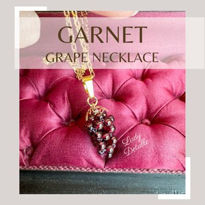 Garnet GRAPE Necklace by Lady Detalle, Reproduction Victorian real Garnet Grapes 16k gold Pendant Necklace Jewelry gift summer wine wedding image 5